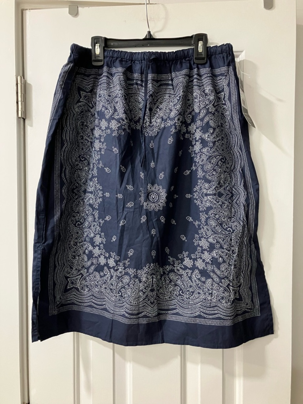 A.L.C. Navy and White Bandana-Print Midi Skirt